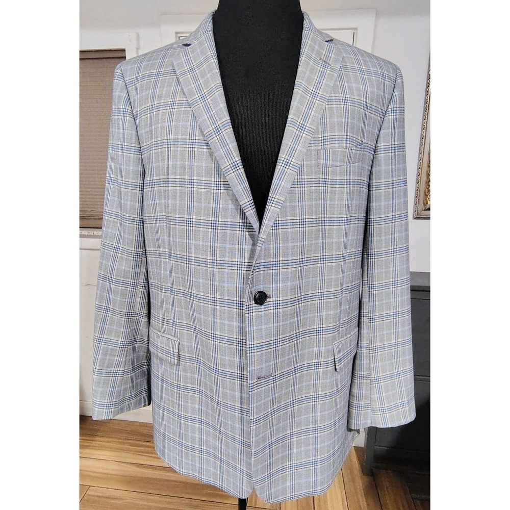 Brooks Brothers Regent Fit Sport Coat Blazer Mens 46L Plaid  Glen Wool Gray